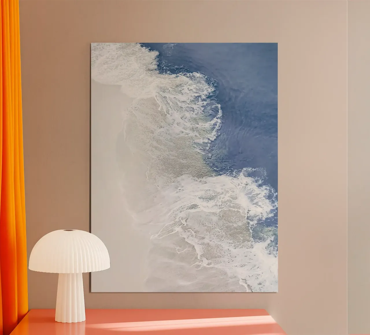 Waves on the beach - calming coastal art poster with wooden frame by Whole©