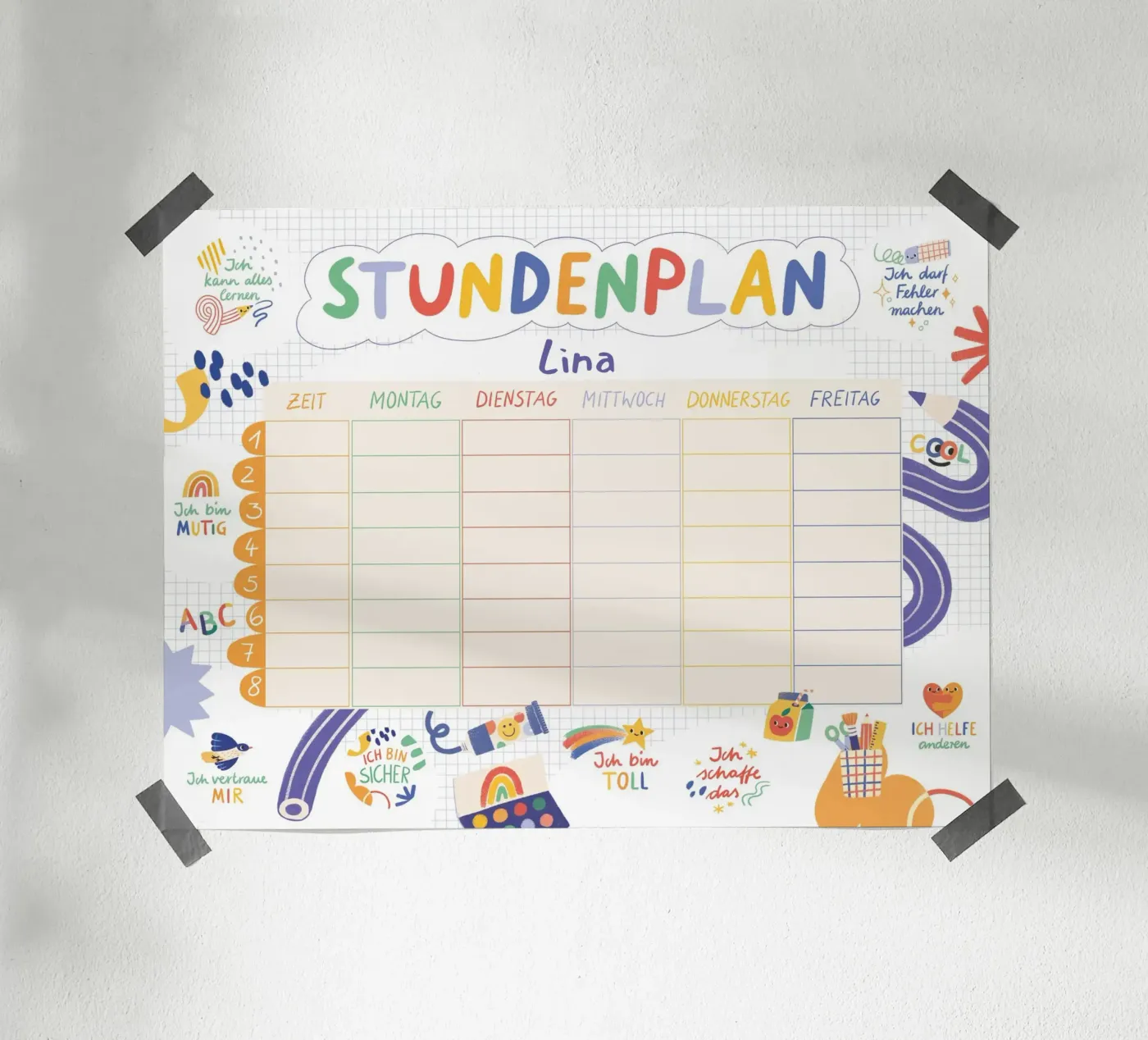 Stundenplan Affirmationen poster by VIERUNDFÜNFZIG