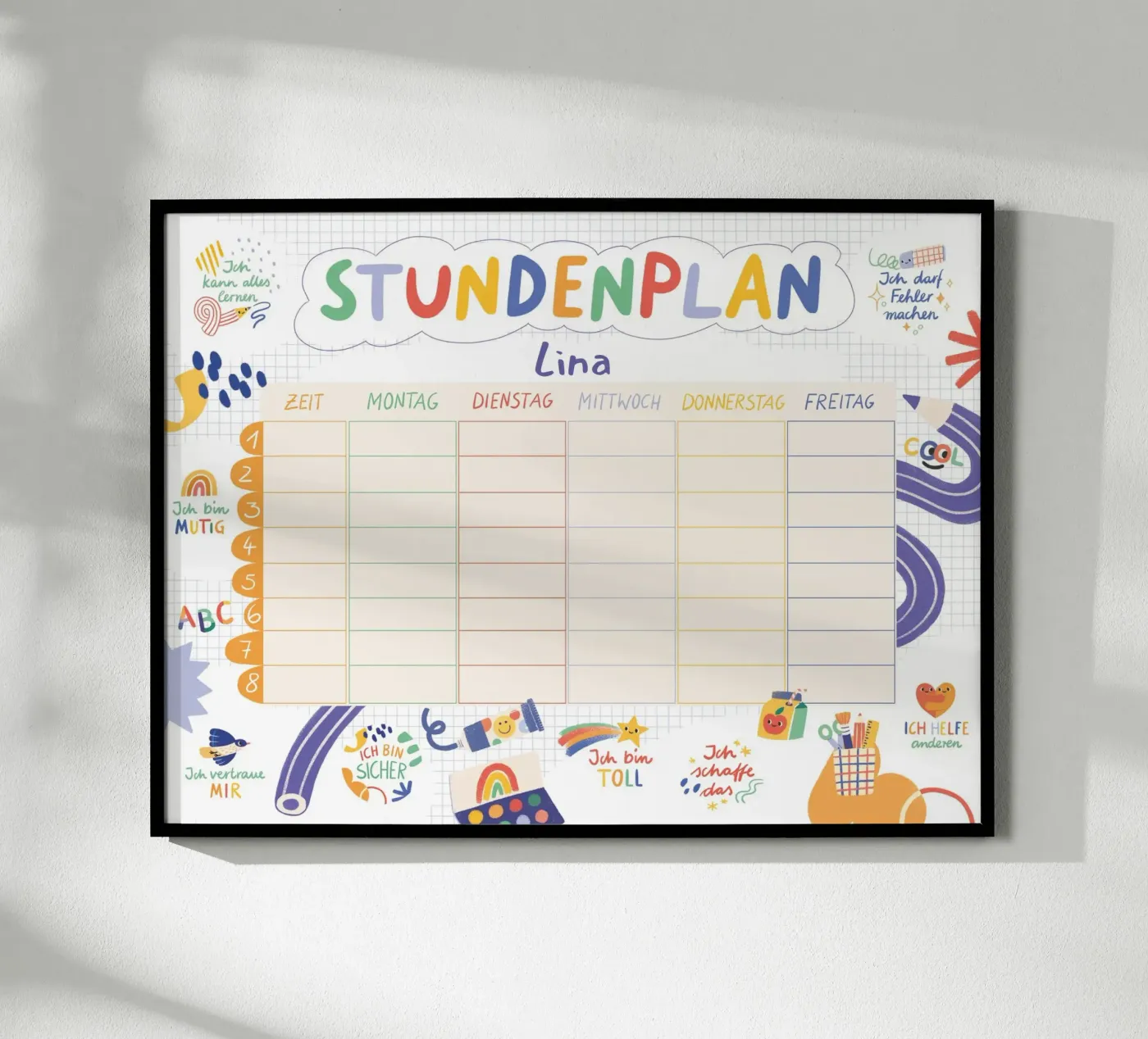 Stundenplan Affirmationen poster by VIERUNDFÜNFZIG