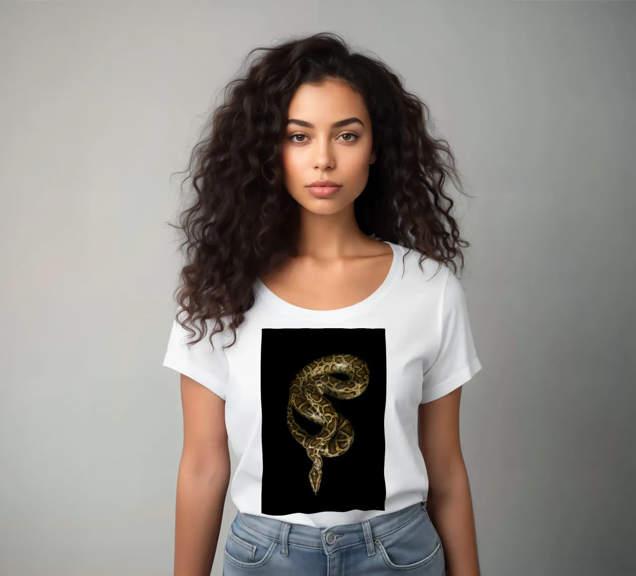 Python dames t-shirt getailleerd van Curious Collections by Marielle Leenders