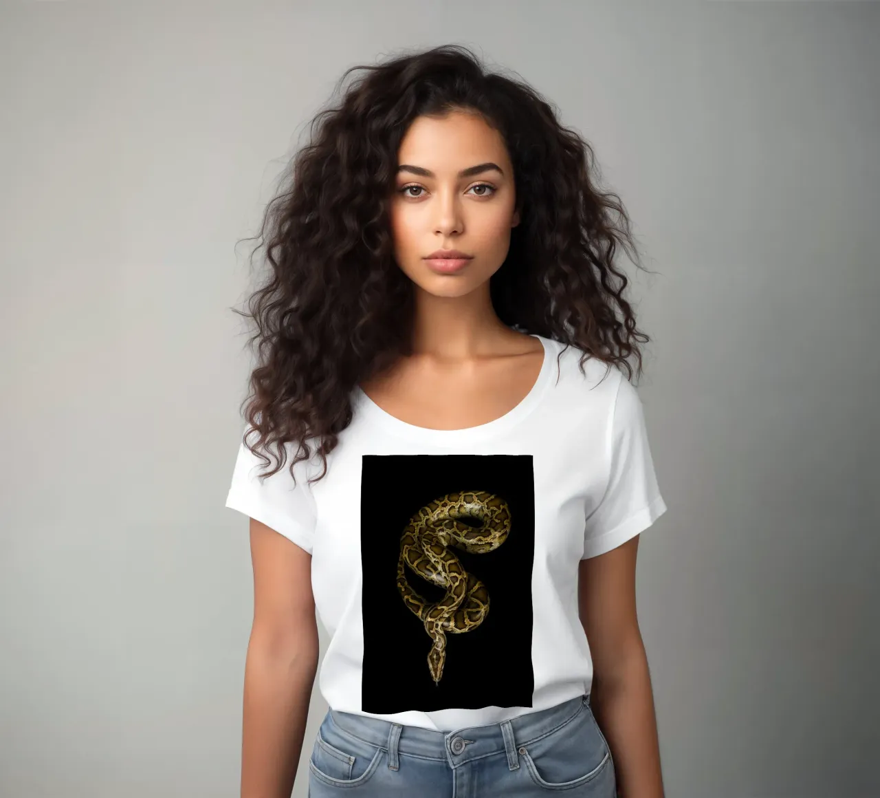 Python dames t-shirt getailleerd van Curious Collections by Marielle Leenders