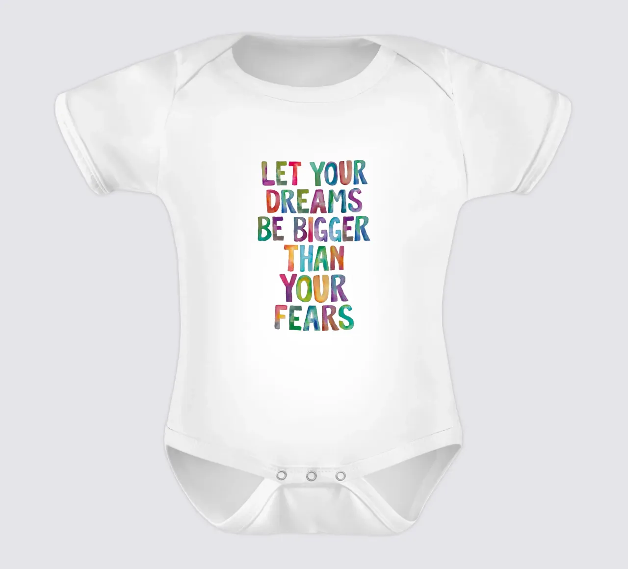 Let Your Dreams Be Bigger Than Your Fears Rainbow Design short-sleeve baby romper by THE MOTIVATED TYPE