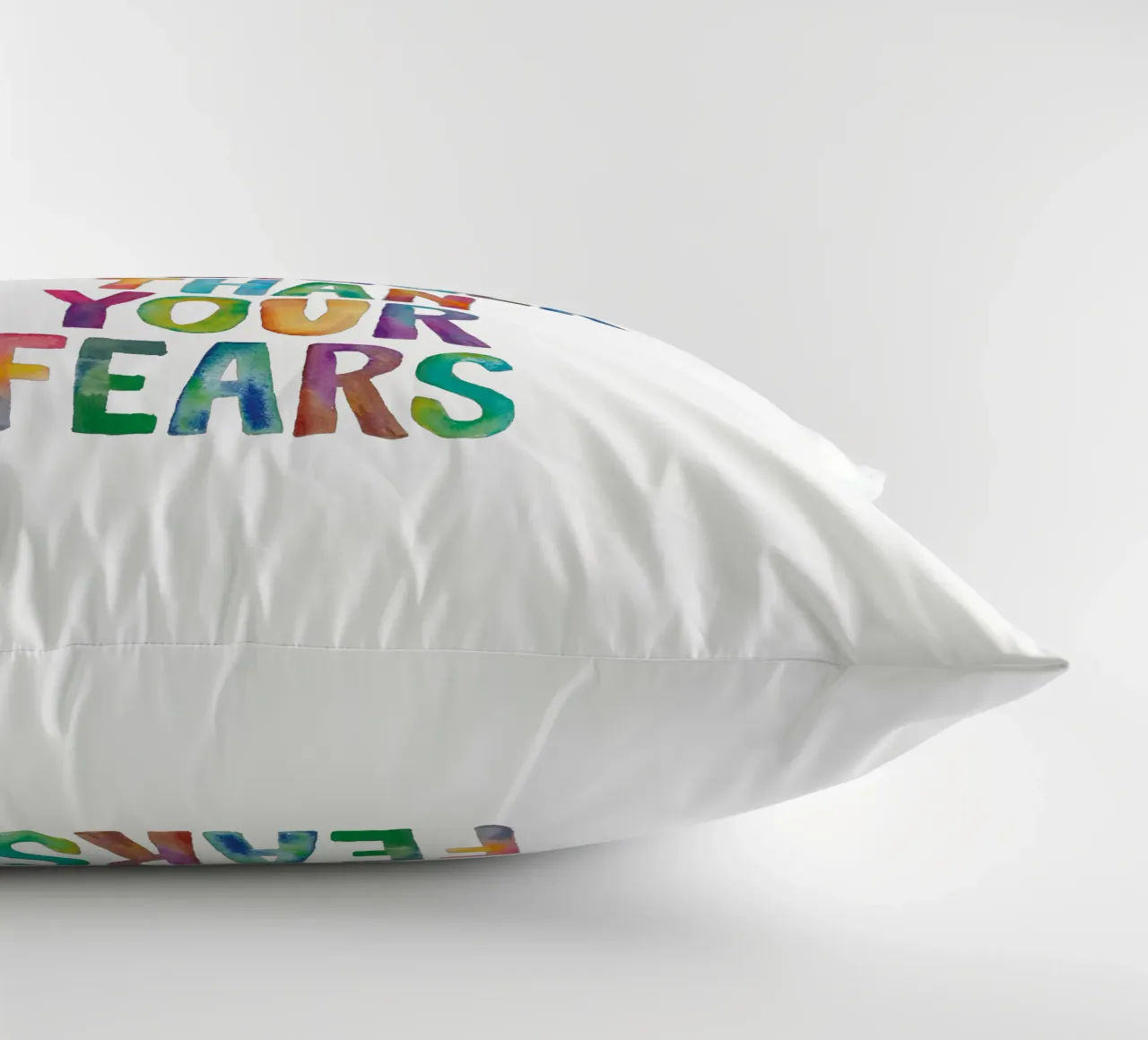 Let Your Dreams Be Bigger Than Your Fears Rainbow Design decorative cushion by THE MOTIVATED TYPE