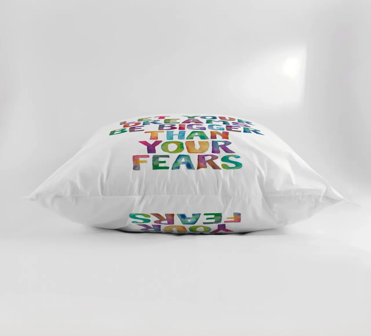 Let Your Dreams Be Bigger Than Your Fears Rainbow Design decorative cushion by THE MOTIVATED TYPE