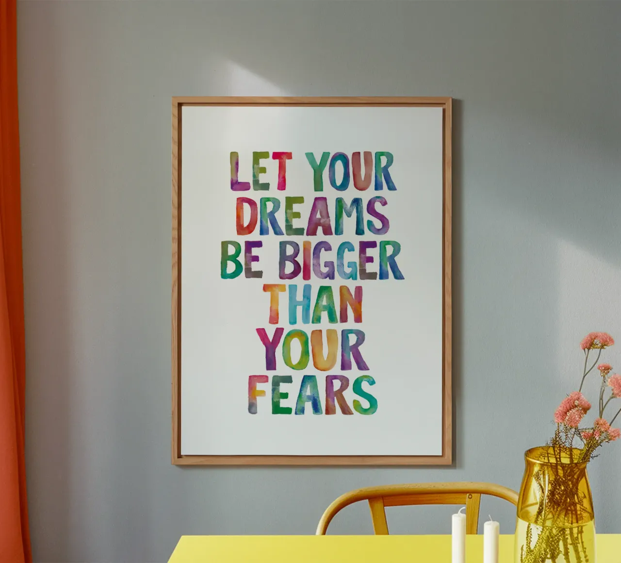 Let Your Dreams Be Bigger Than Your Fears Rainbow Design alu-dibond by THE MOTIVATED TYPE