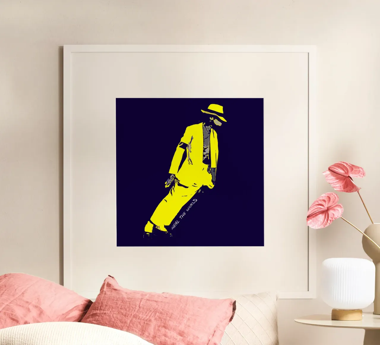 Guarisci il mondo di MJ poster con telaio in alluminio da neonartroom