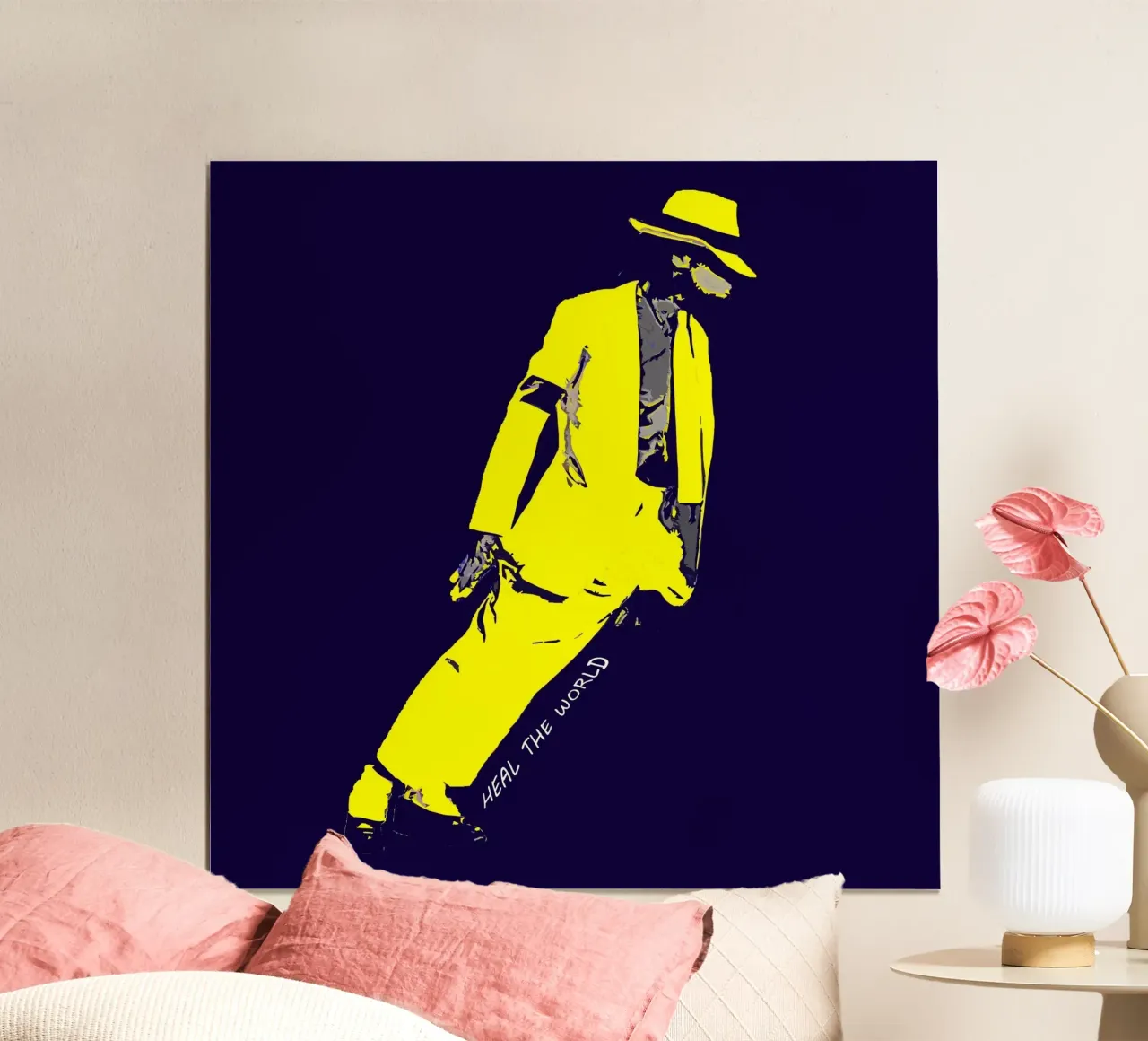 Guarisci il mondo di MJ poster con telaio in alluminio da neonartroom
