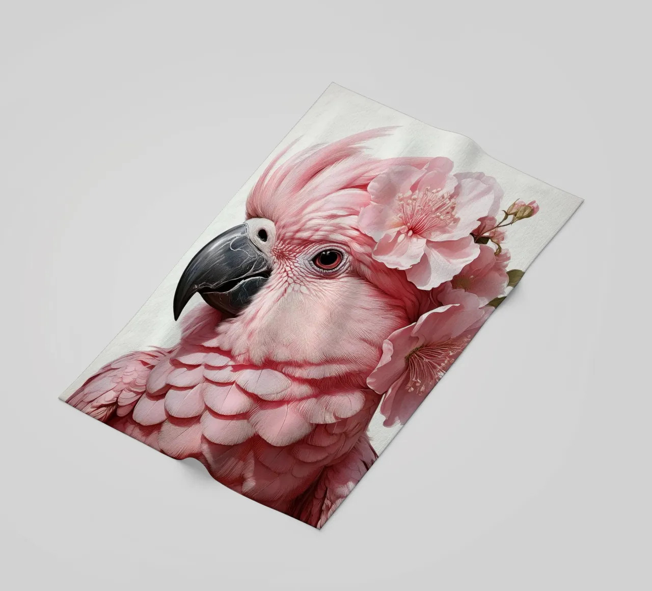 Eleganter rosafarbener Papagei mit geblümter Kopfbedeckung - Atemberaubender Vogel Strandtuch von FlexiDesignsByK