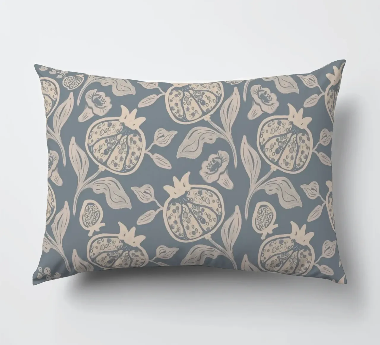 Pomegranates Botanical Fruits - Dusty Blue cuscino da anisillustration