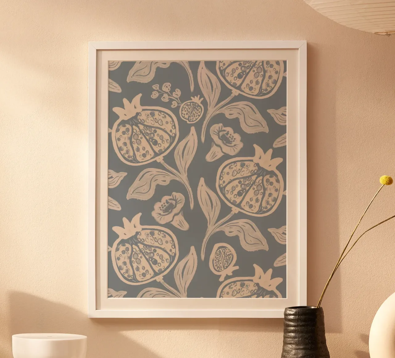 Pomegranates Botanical Fruits - Dusty Blue carta hahnemühle da anisillustration