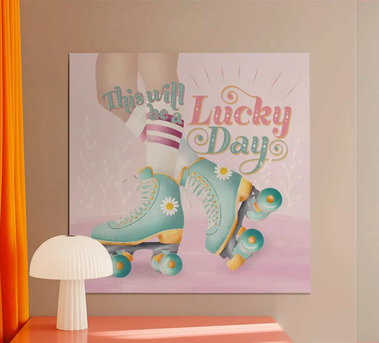 Mädchen pattinatrice a rotelle. Questo sarà un giorno fortunato. poster con telaio in plastica da CalliLetters