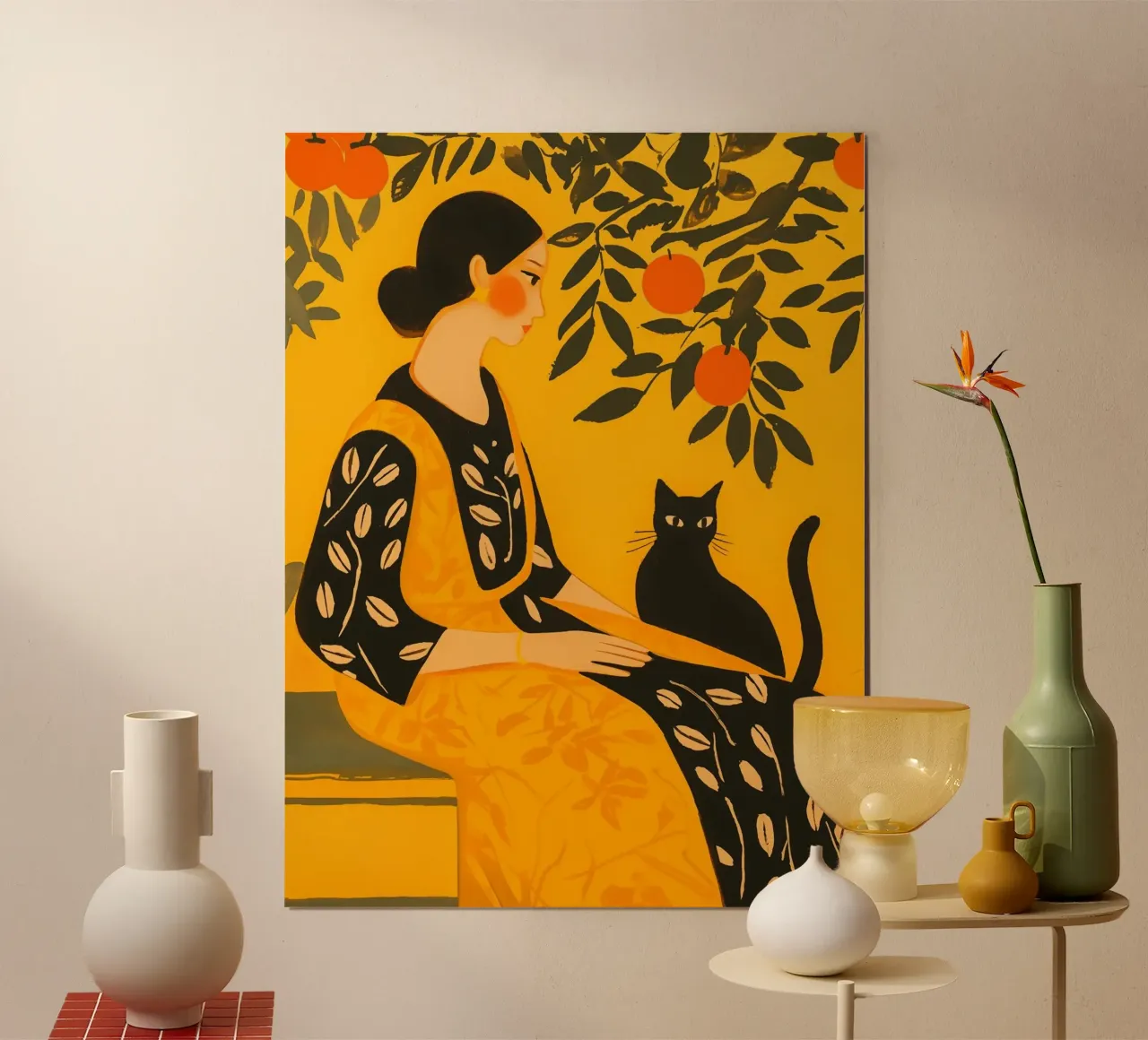 Donna con arance e gatto - Ispirato a Matisse poster con telaio in plastica da Autofocus