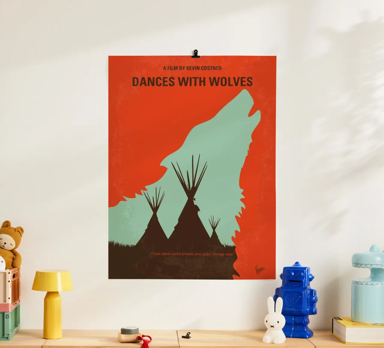 No949 My Dances with Wolves minimal movie poster poster with wooden frame by Chungkong