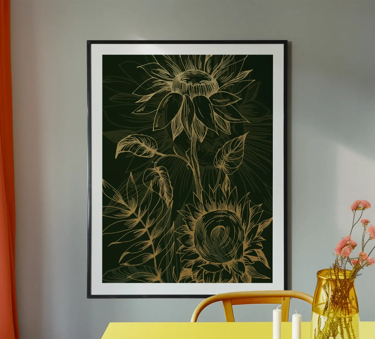 Sunflowers poster con telaio in legno da Artsy Bessy