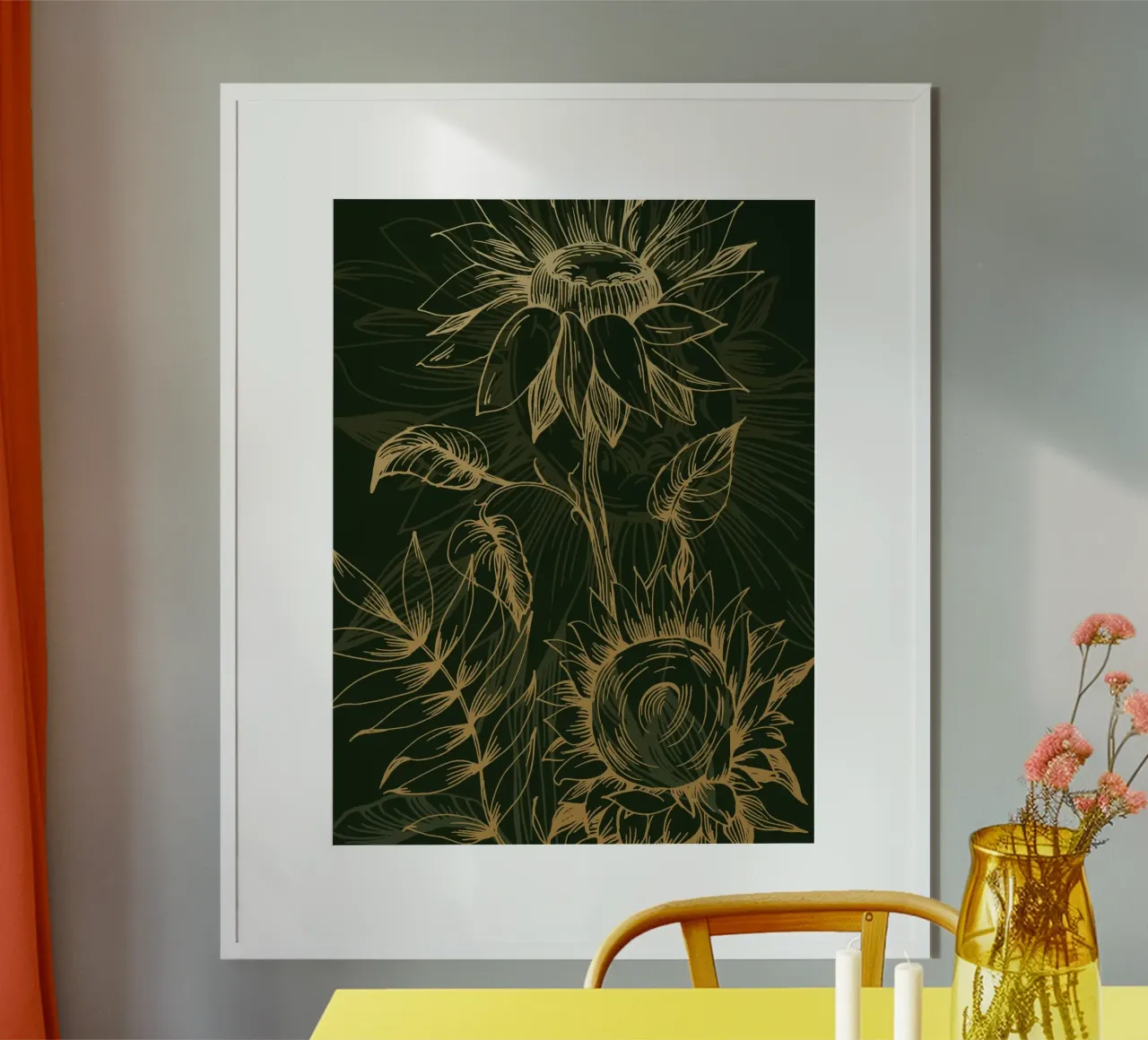 Sunflowers poster con telaio in legno da Artsy Bessy