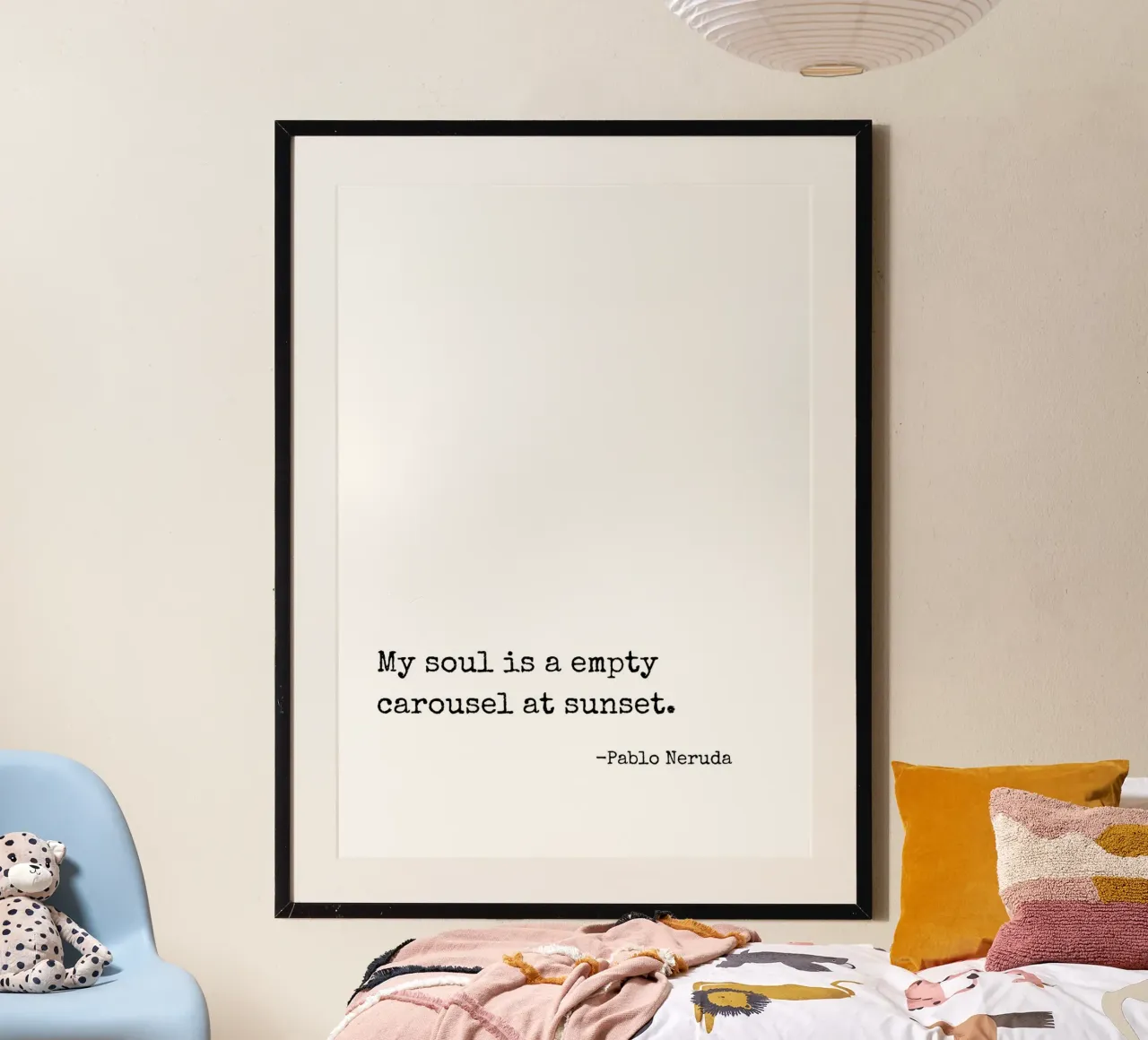 My soul is a empty carousel at sunset quote poster with aluminum frame by Paigaam Studio