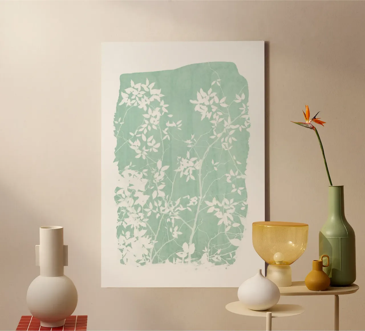 Trait de feuillage vert menthe toile avec Caisse américaine de amini54