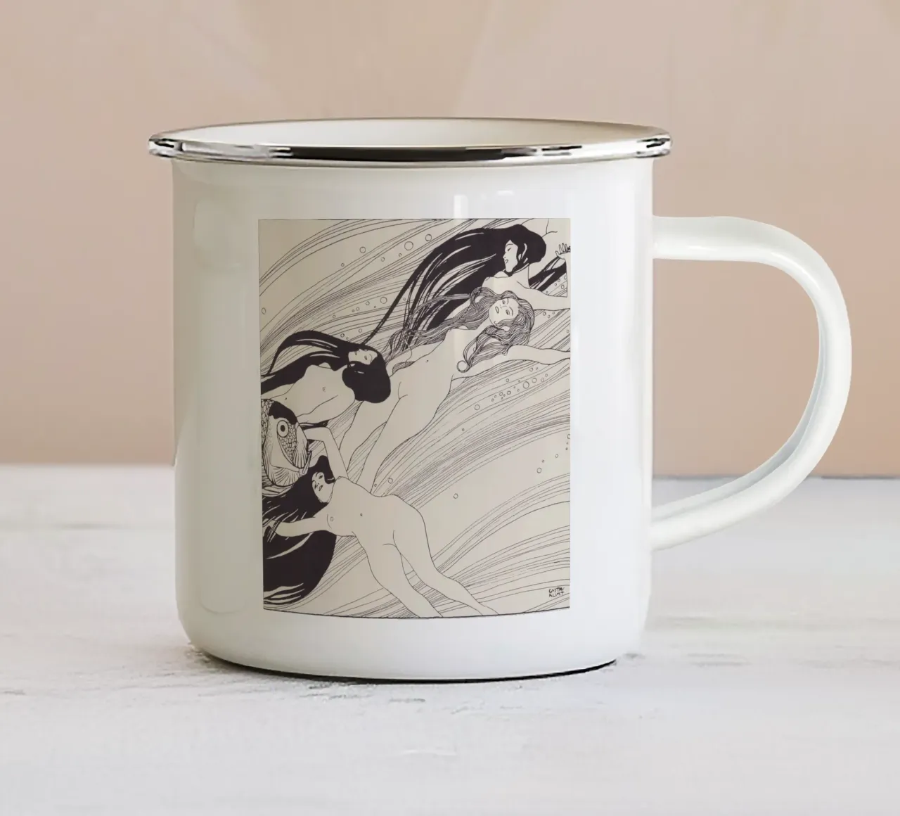 Gustav Klimt - Sangue di pesce tazza in smalto da William Store