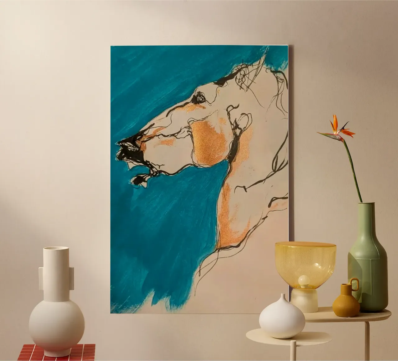 CHEVAL SUR FOND BLEUE tela con Cornice a cassetta da Bénédicte Berthod