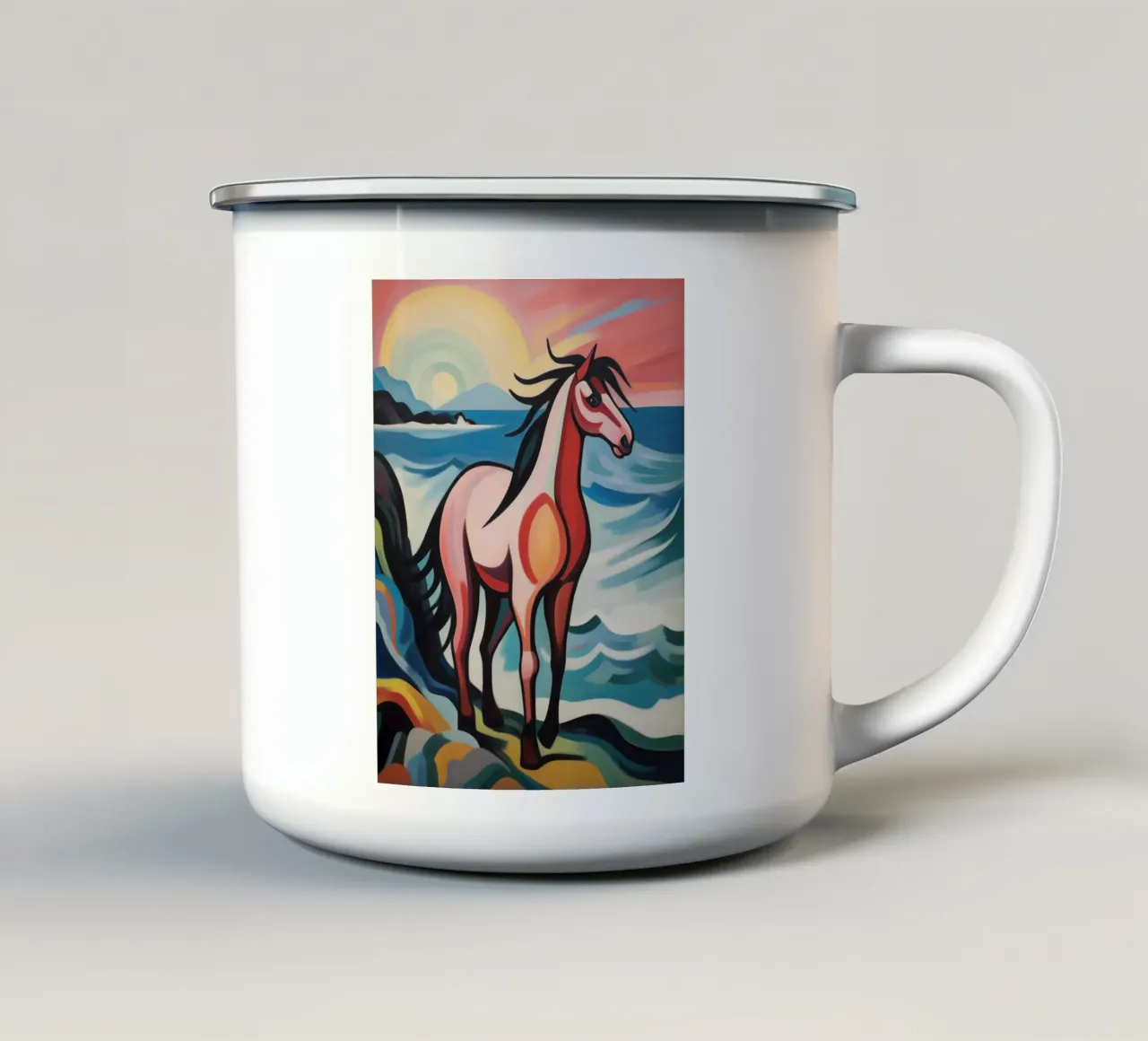 Tramonto con cavallo tazza in smalto da Carinaprint