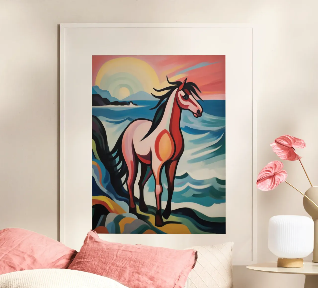 Tramonto con cavallo poster con telaio in legno da Carinaprint