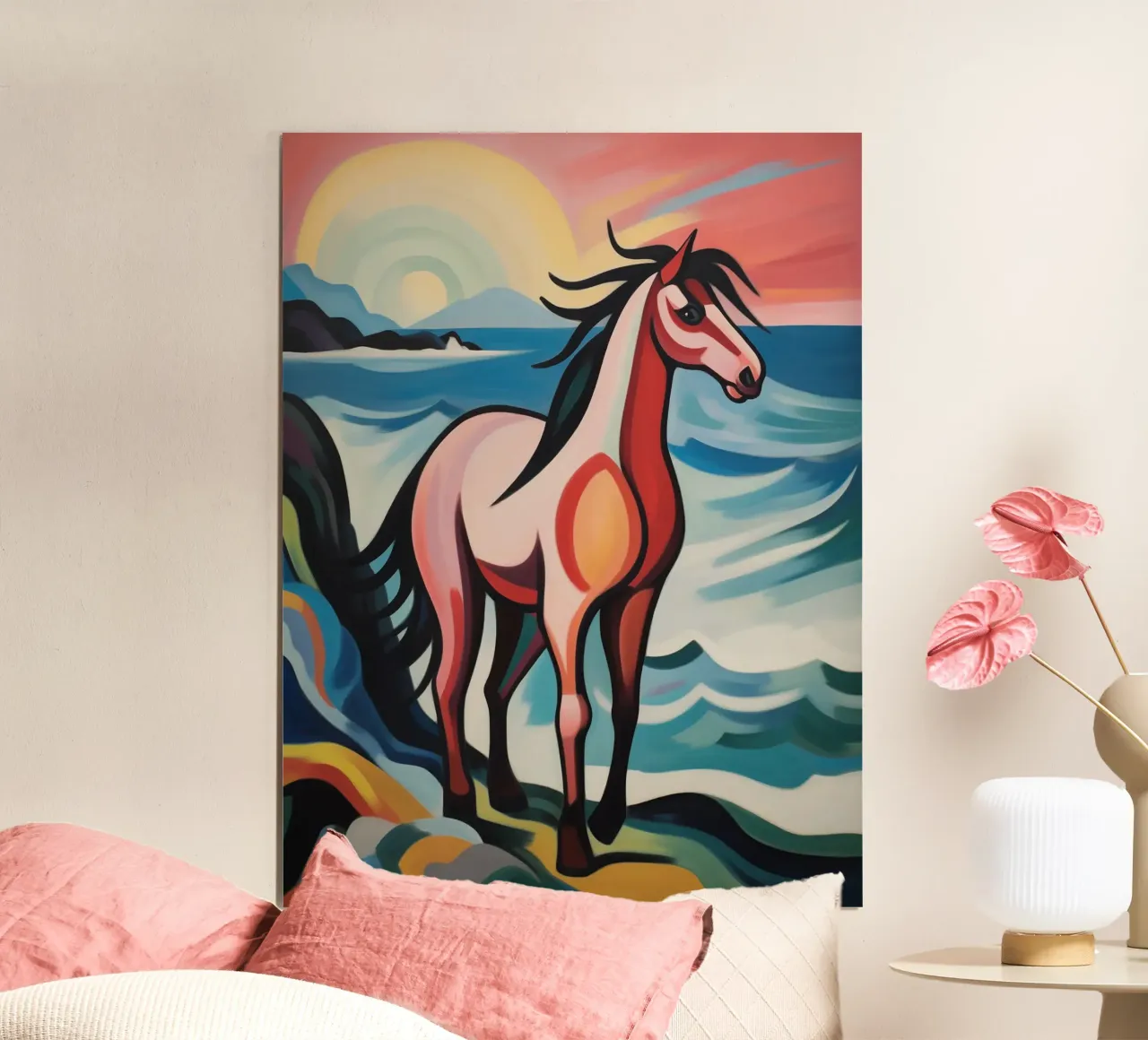 Tramonto con cavallo poster con telaio in legno da Carinaprint