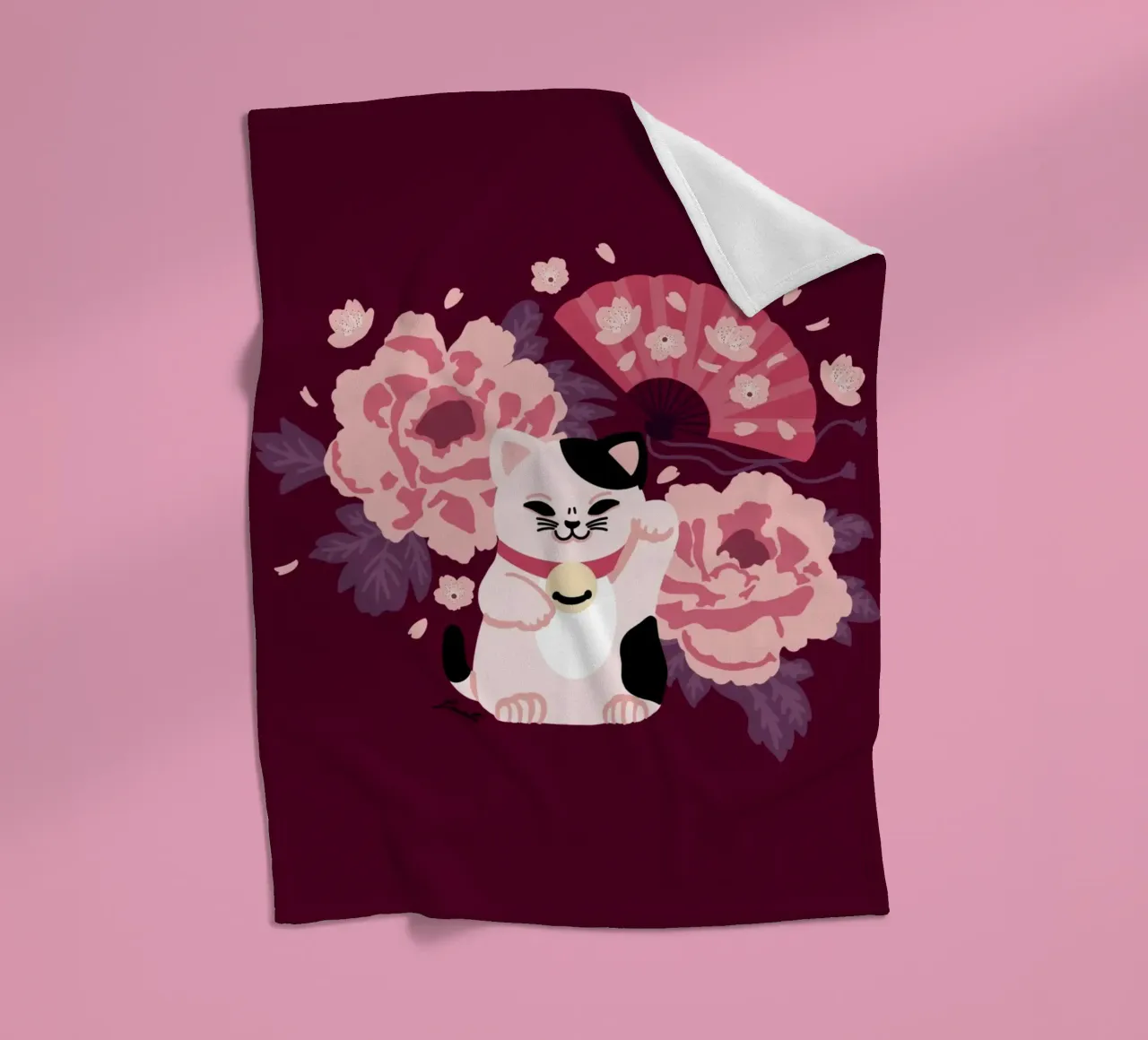 Maneki Neko coperta in pile da Lauretti Print
