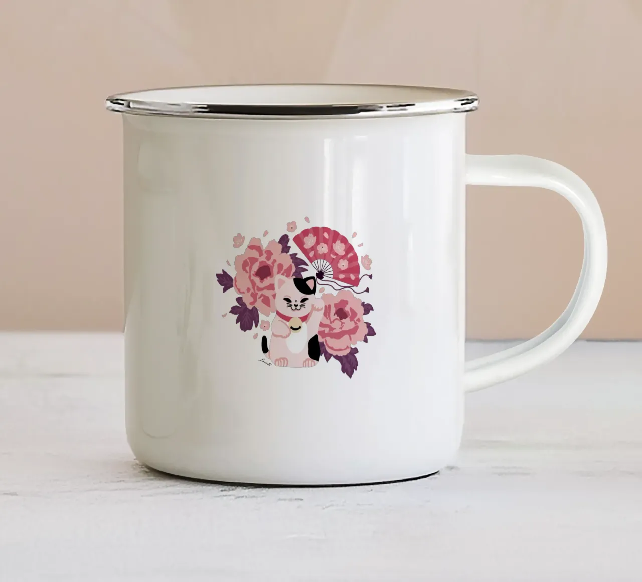 Maneki Neko 2 tazza in smalto da Lauretti Print