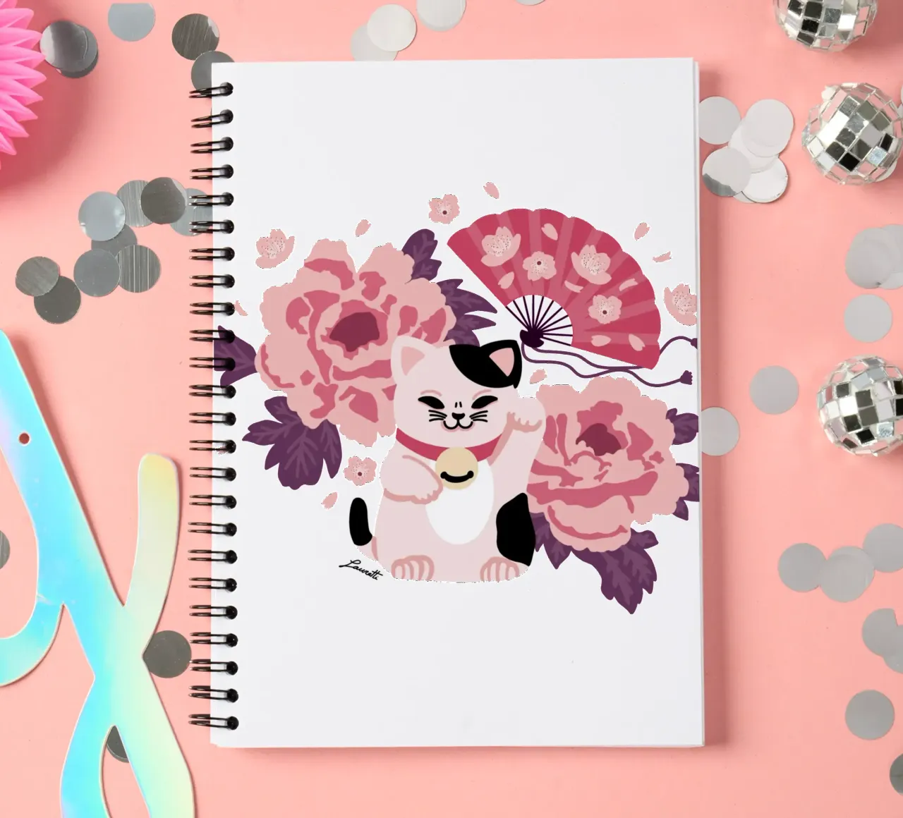 Maneki Neko 2 diario ad anelli da Lauretti Print