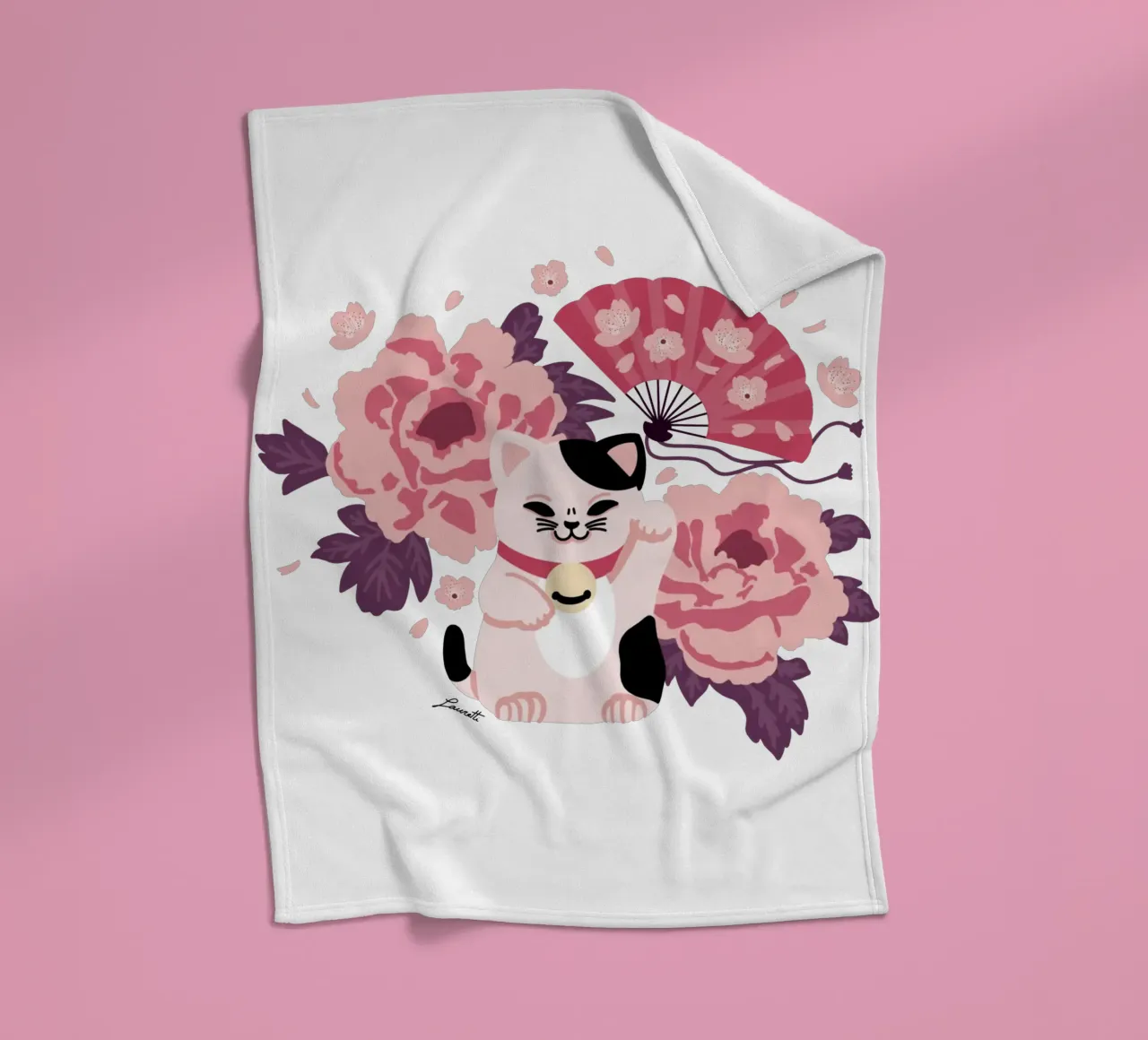 Maneki Neko 2 coperta in pile da Lauretti Print