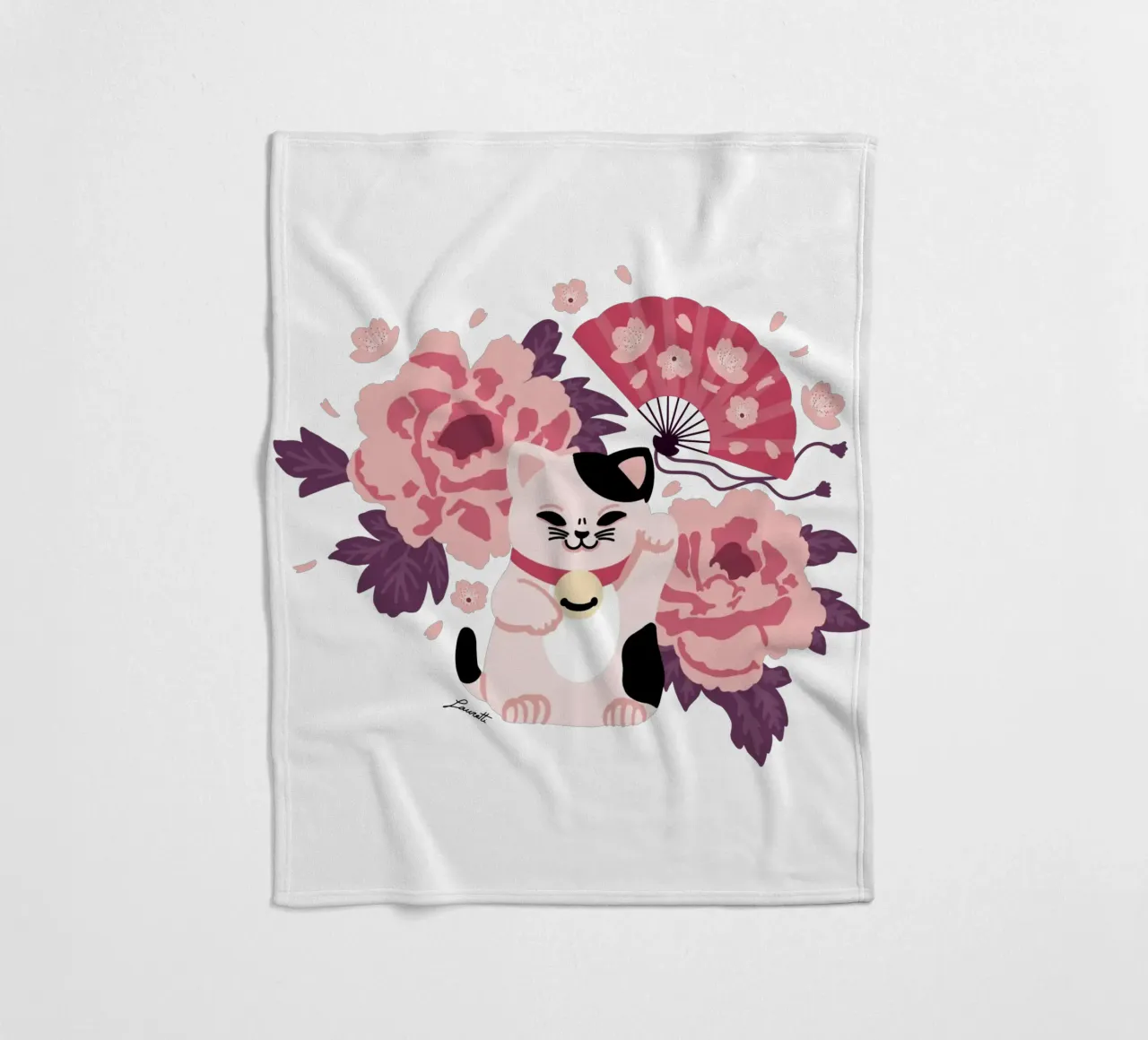 Maneki Neko 2 coperta in pile da Lauretti Print