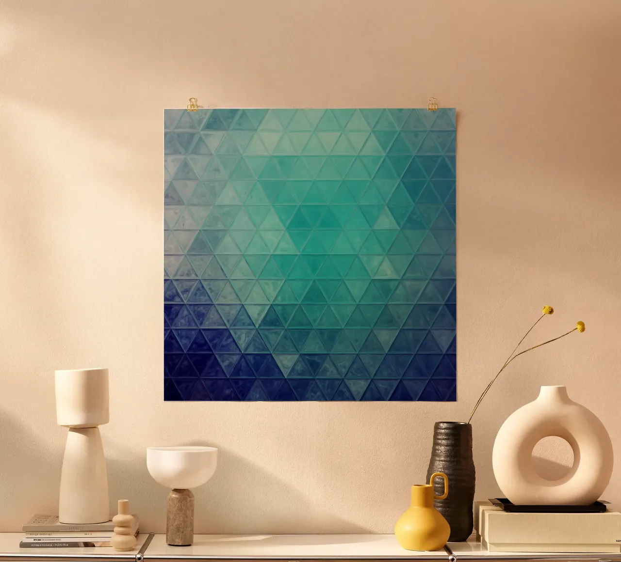Mosaico blu poster con telaio in alluminio da Justyna Jaszke JBJart