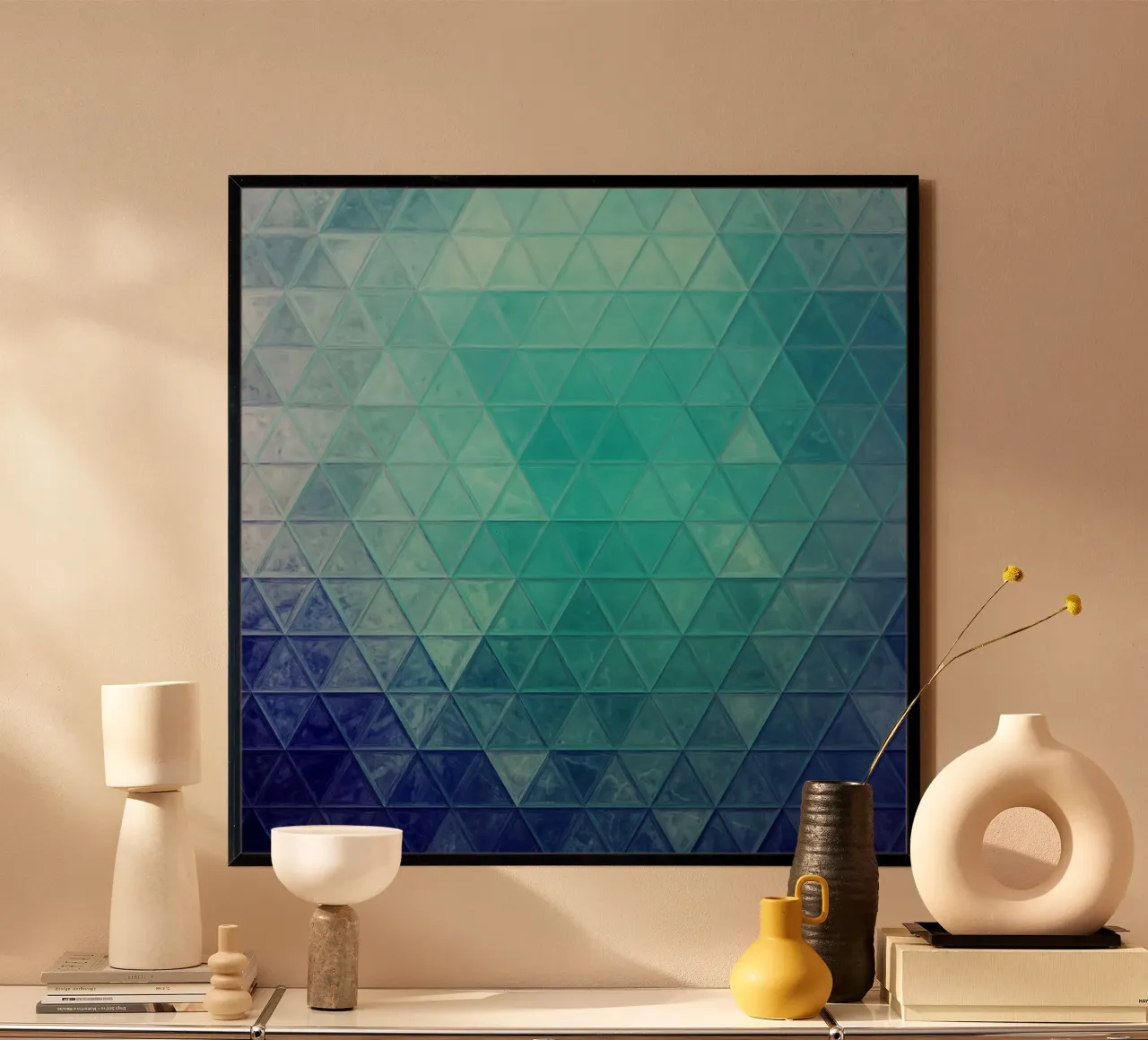Mosaico blu poster con telaio in alluminio da Justyna Jaszke JBJart