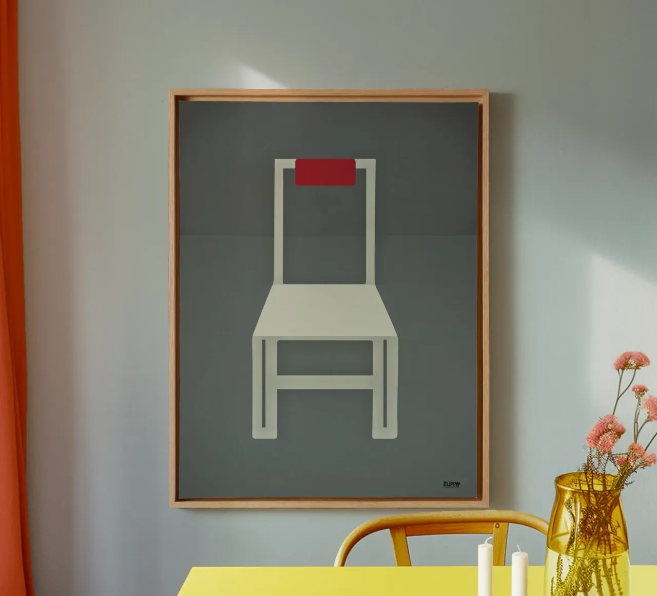 Minimal - Sedia bianca tela con Cornice a cassetta da Spunk