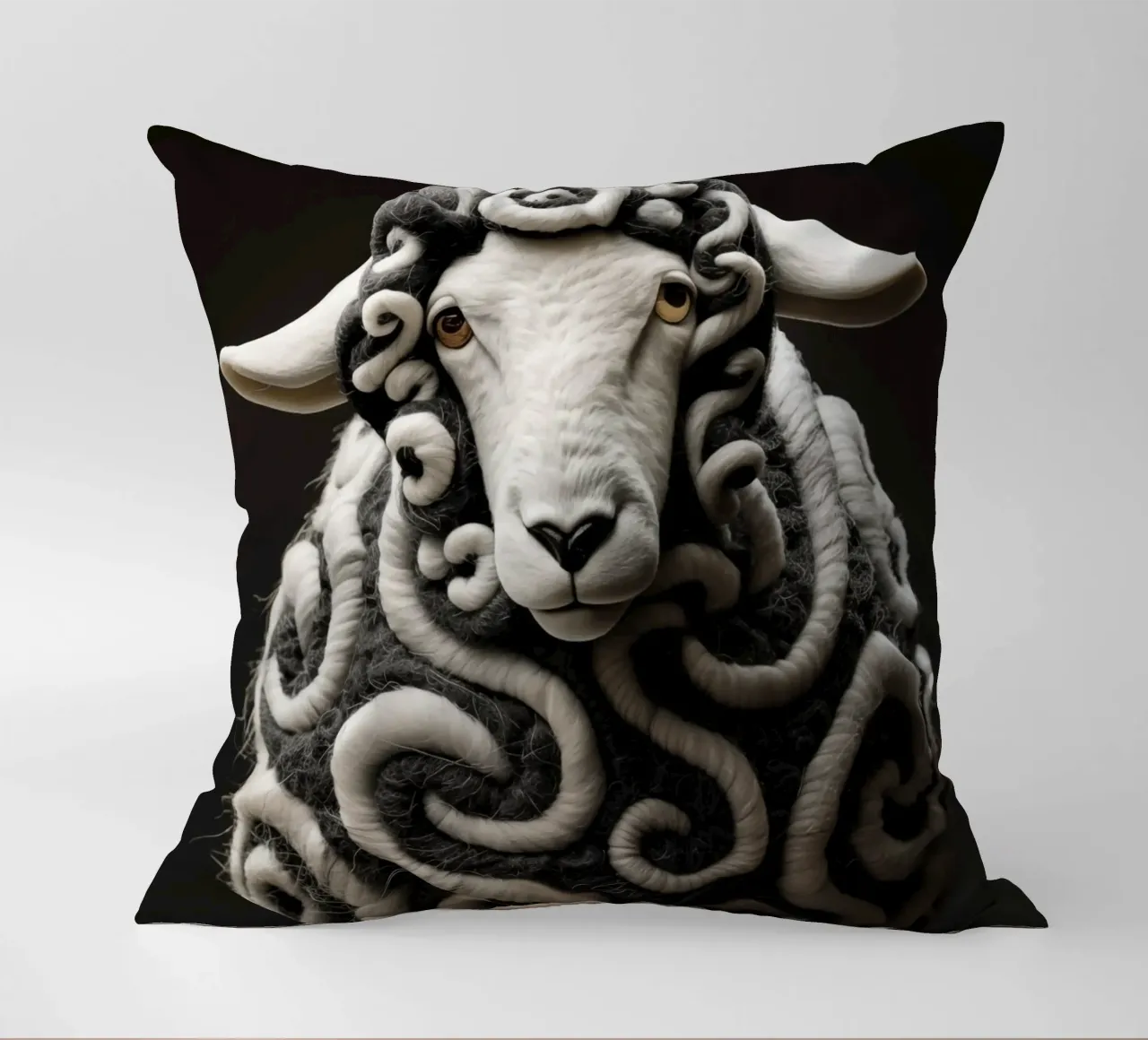 Divertenti pecore di lana | Surrealismo con il luccichio negli occhi cuscino da Autofocus
