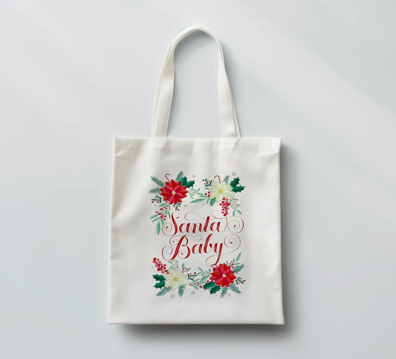 Santa Baby. Weihnachtssterne, Tannenzweige, Zuckerstangen Jutebeutel von CalliLetters