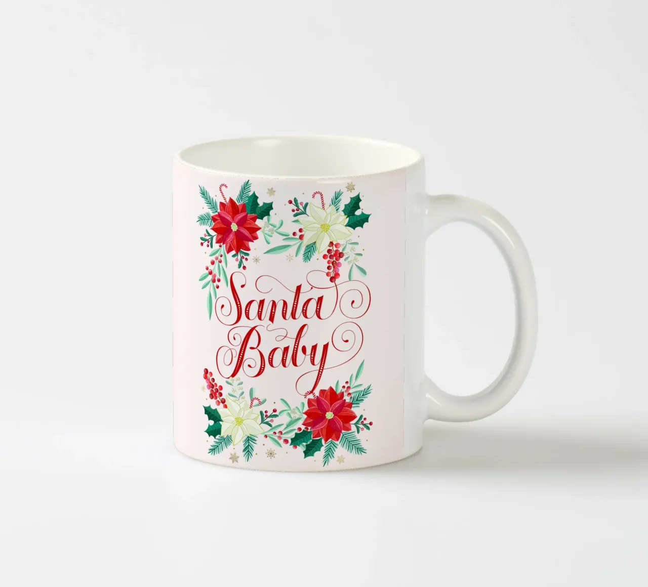 Babbo Natale. Stelle di Natale, rami di abete, bastoncini di zucchero tazza in ceramica da CalliLetters
