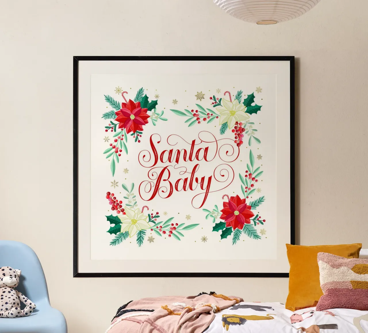 Santa Baby. Weihnachtssterne, Tannenzweige, Zuckerstangen Poster von CalliLetters