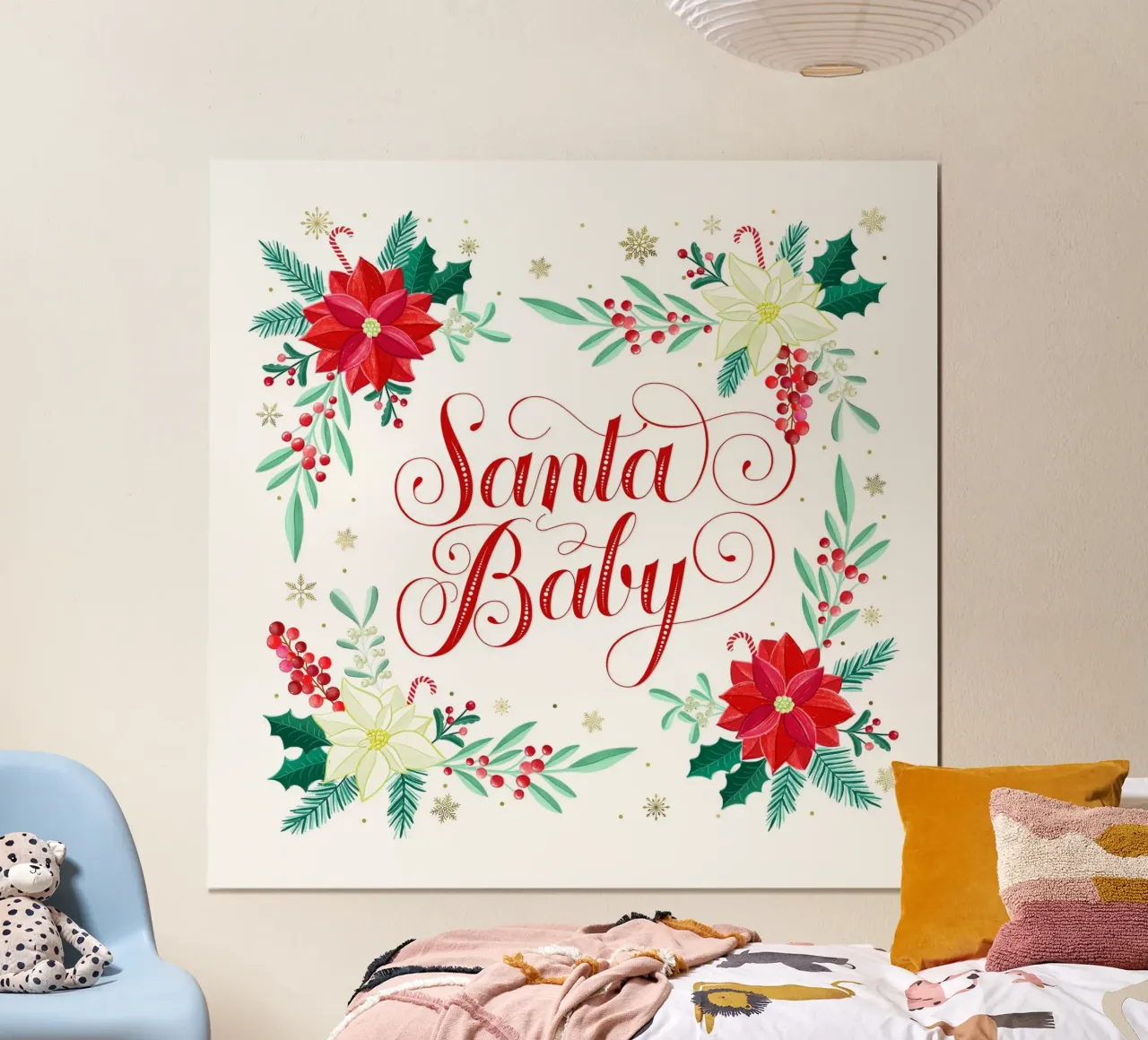 Santa Baby. Weihnachtssterne, Tannenzweige, Zuckerstangen Poster von CalliLetters