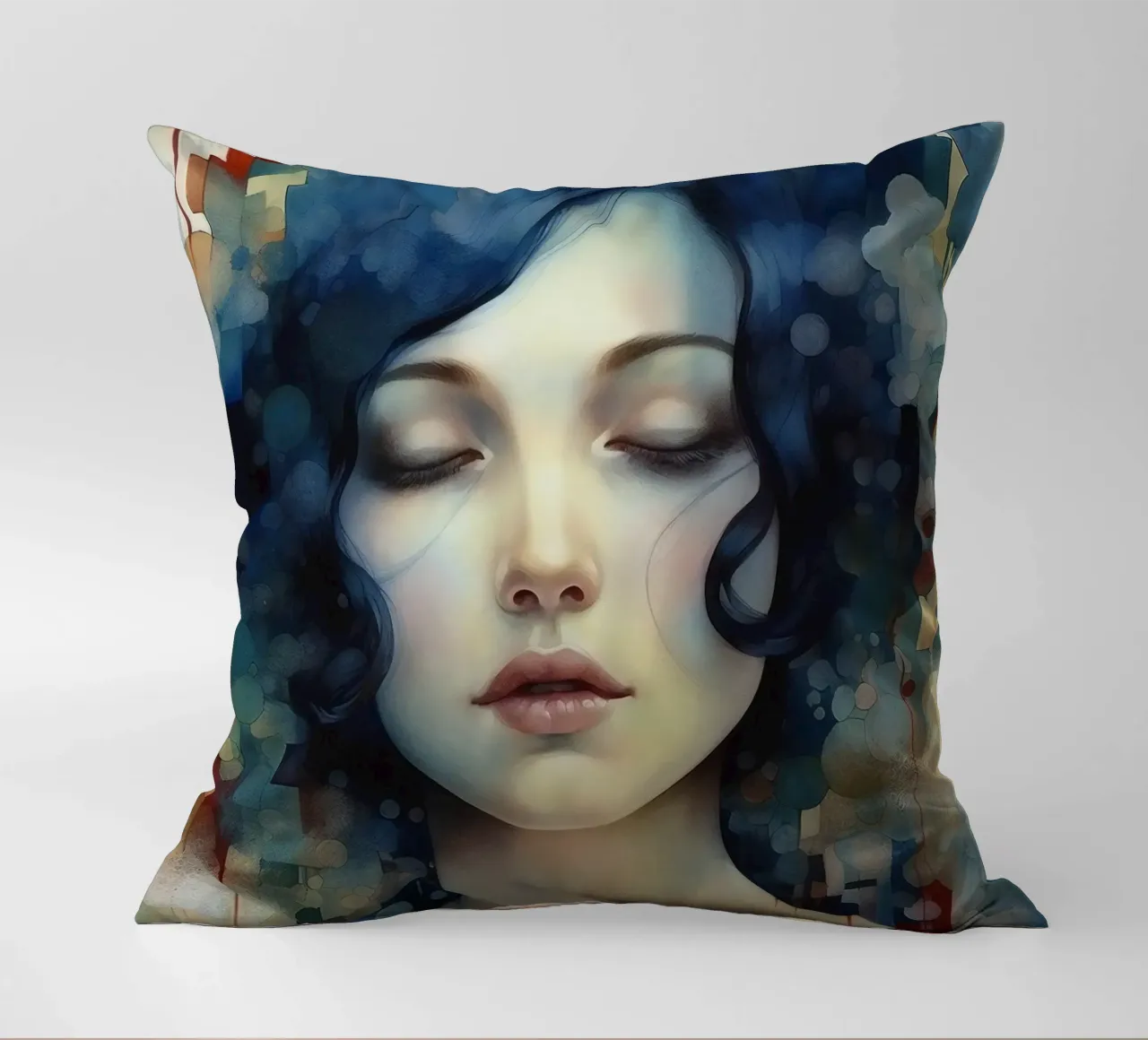 Emel Tunaboylu - Ragazza dai capelli blu con riflessi cuscino da The Artcircle