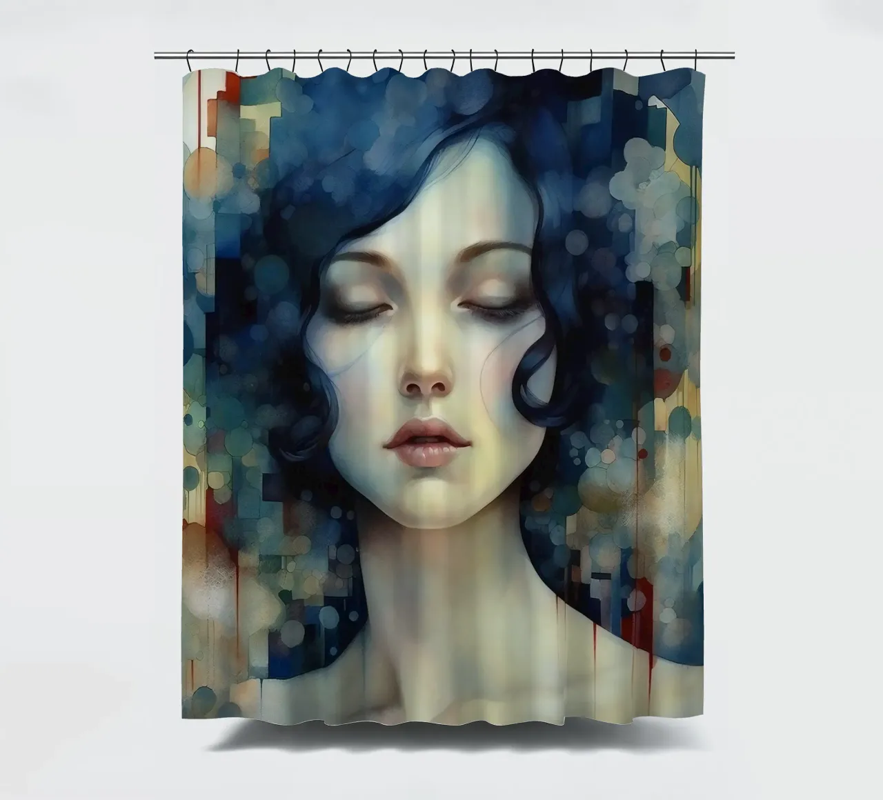 Emel Tunaboylu - Ragazza dai capelli blu con riflessi tenda da doccia da The Artcircle