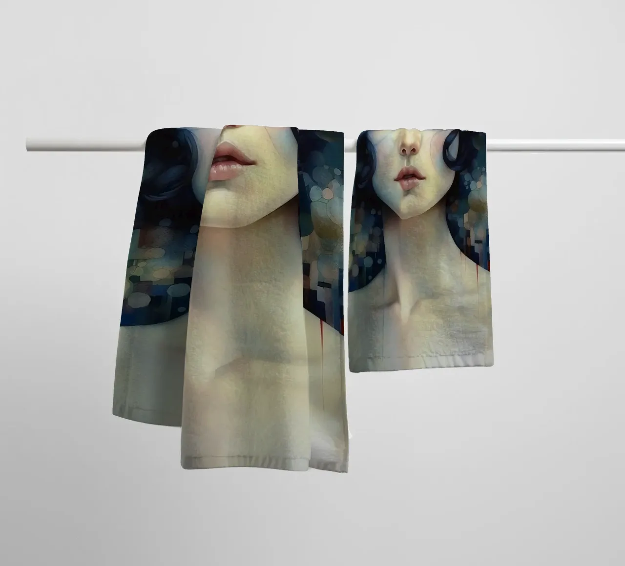 Emel Tunaboylu - Ragazza dai capelli blu con riflessi asciugamano da bagno da The Artcircle