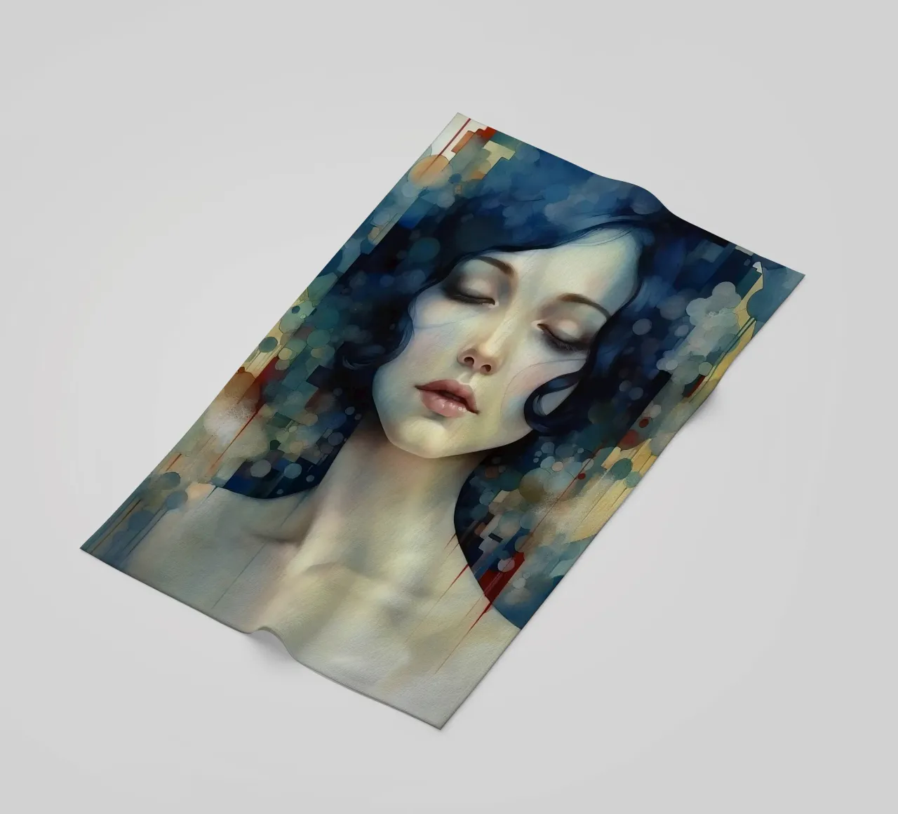 Emel Tunaboylu - Ragazza dai capelli blu con riflessi telo mare da The Artcircle