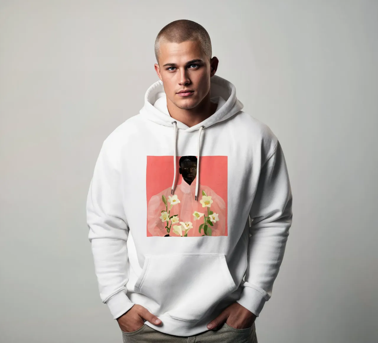 Ragazza con fiori in mano felpa con cappuccio da ThingDesign