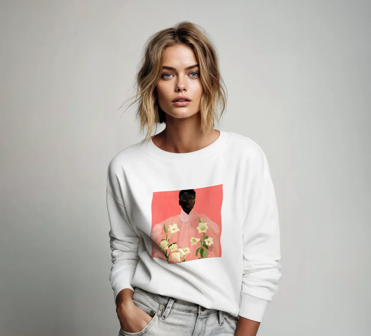 Ragazza con fiori in mano felpa da ThingDesign