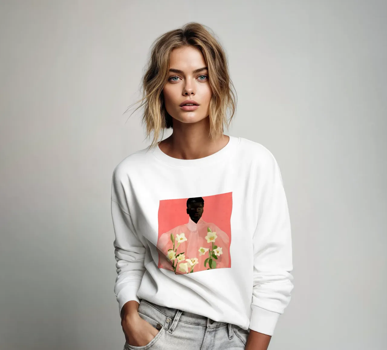 Ragazza con fiori in mano felpa da ThingDesign