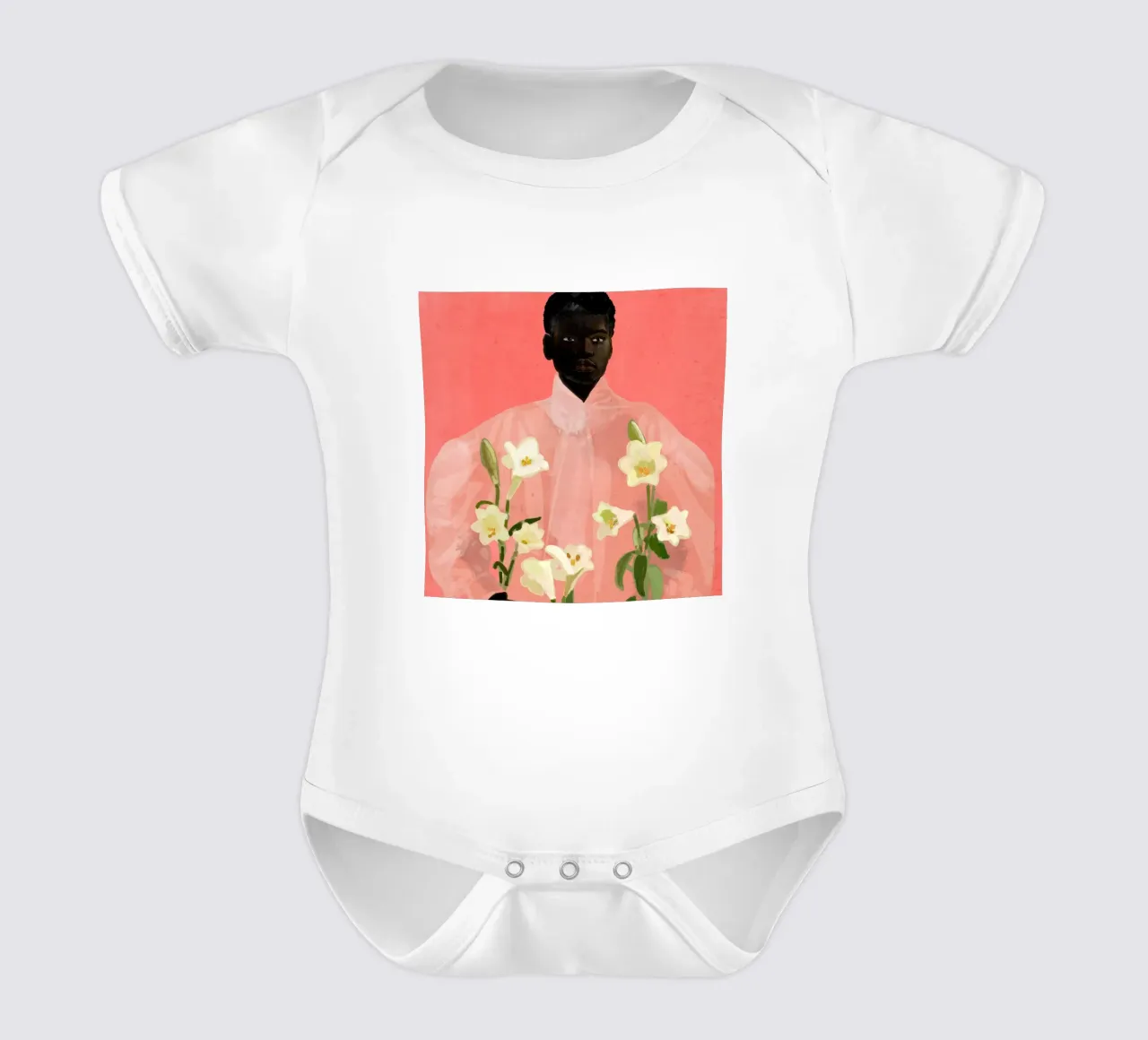 Ragazza con fiori in mano body neonato maniche corte da ThingDesign