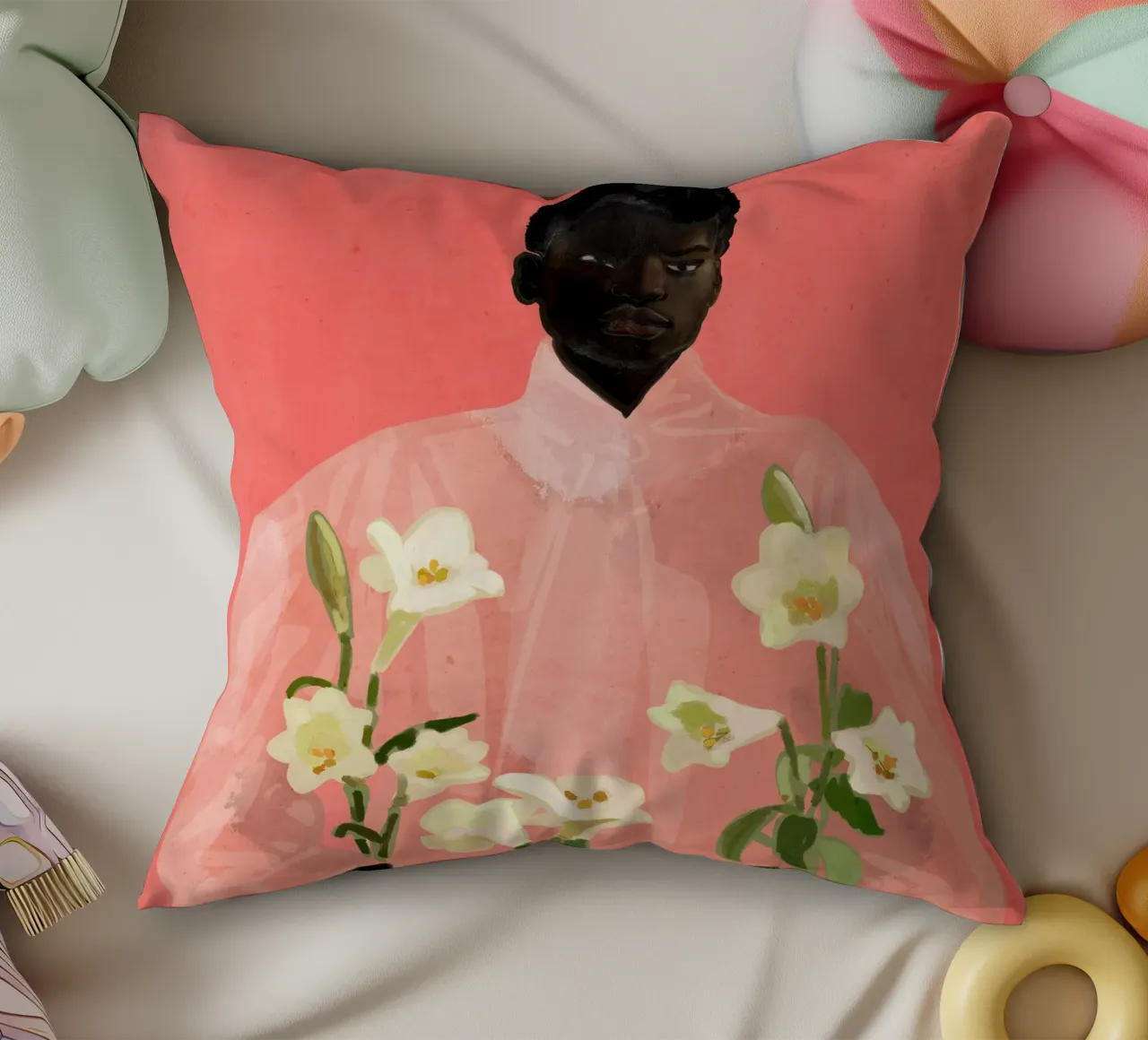 Ragazza con fiori in mano cuscino da ThingDesign