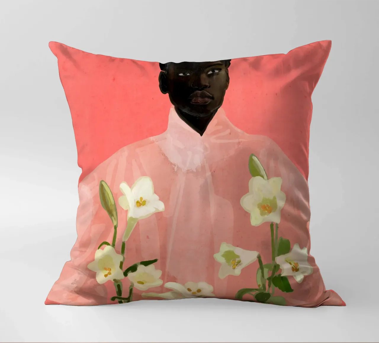 Ragazza con fiori in mano cuscino da ThingDesign