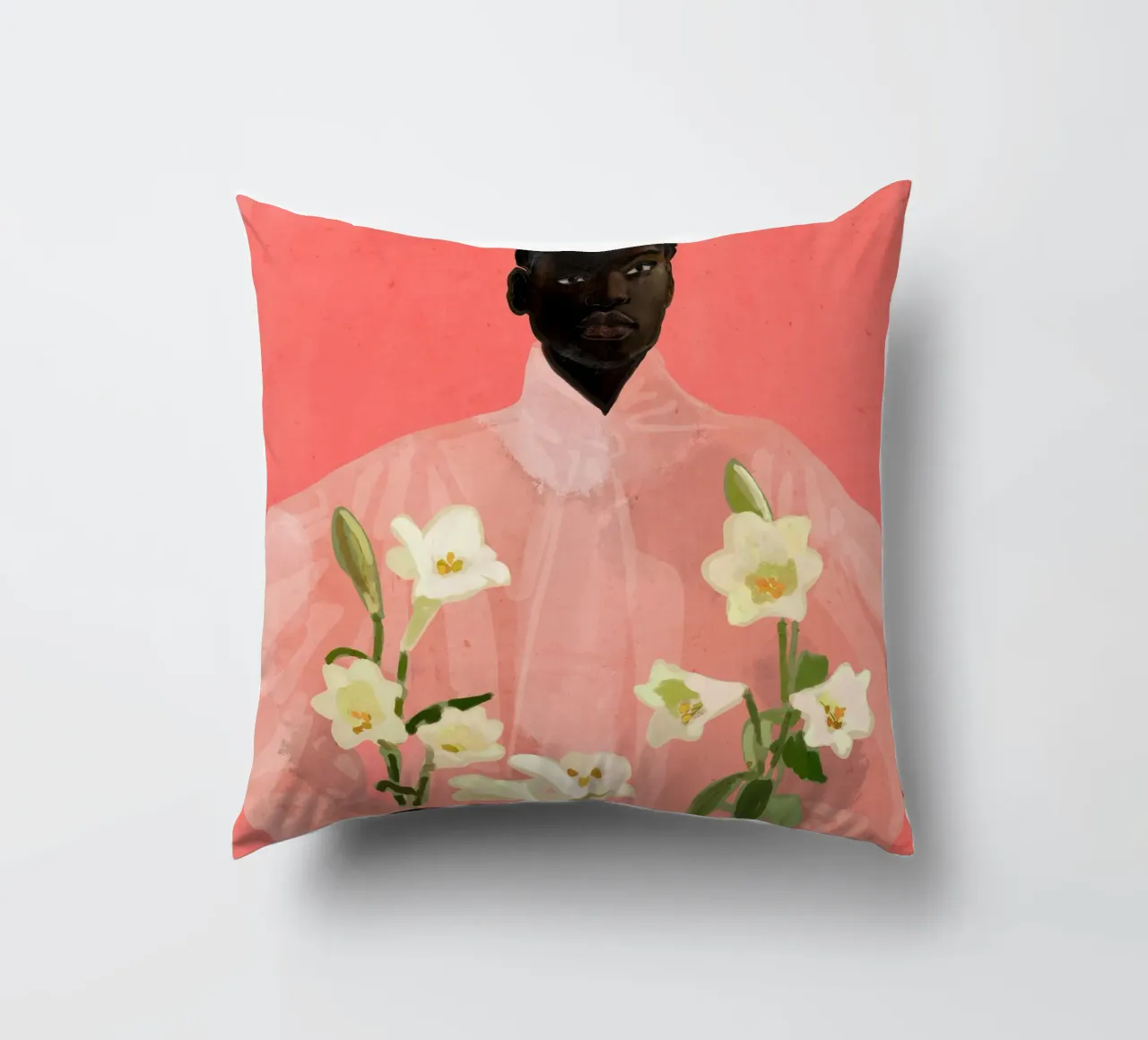 Ragazza con fiori in mano cuscino da ThingDesign